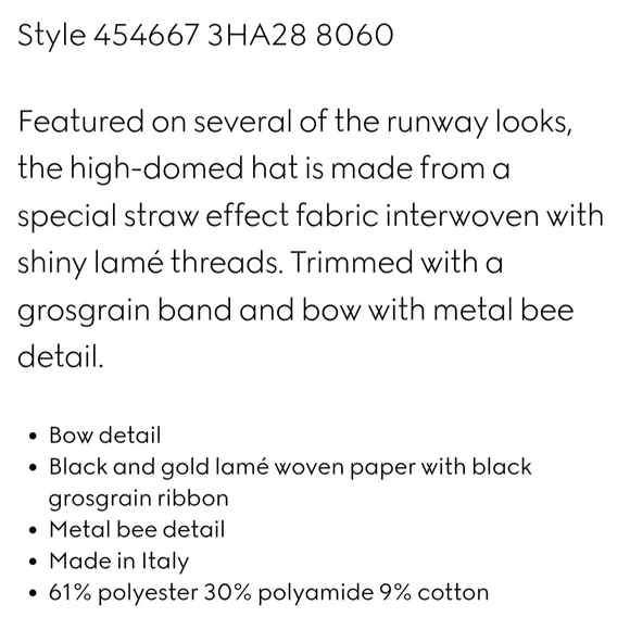 Gucci Gold Straw Boater Hat with Black Band - Picture 4 of 6